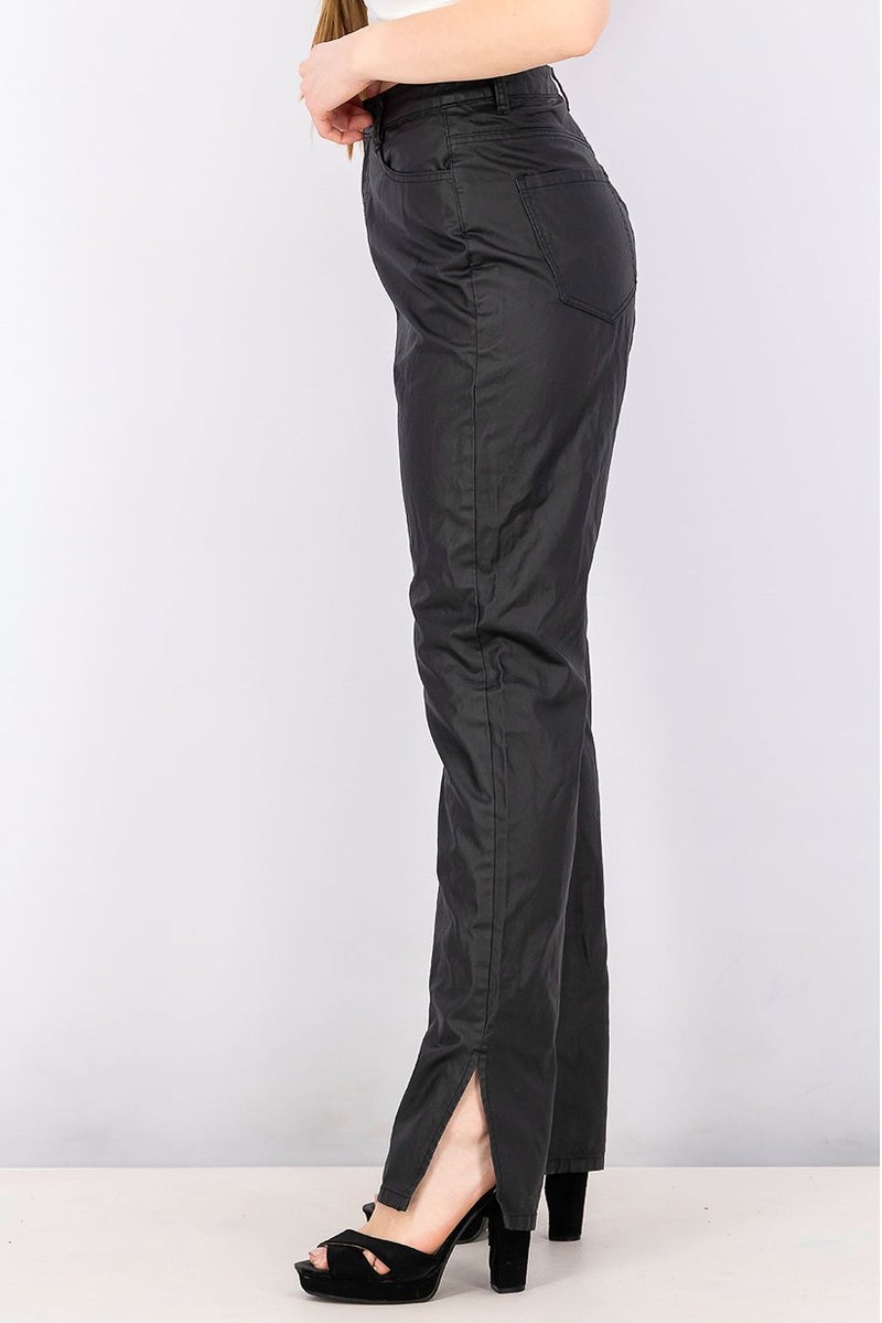 Missguided Women Regular Leg Coated Side Split Pants, Black - Image 2